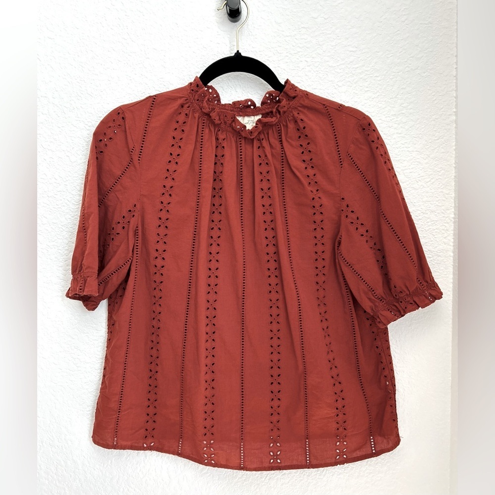 Universal Thread Eyelet Lace Ruffle Short Sleeve Blouse Burnt Orange - Picture 7 of 15